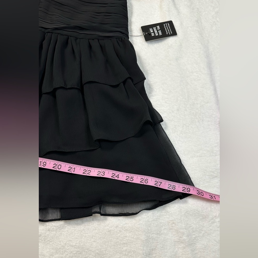 NWT Express Black Mock Neck Long Sleeve Pleated Waist Tiered Ruffle Mini  Dress - Picture 7 of 16